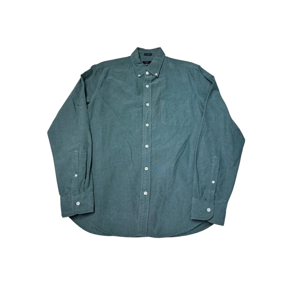 J.Crew Mens Slim Fit Oxford Shirt Green Long Sleeve Cotton B9292 Size Medium